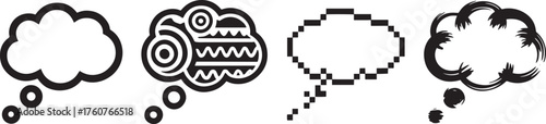 Set of Four Thought Bubble Icons in Varied Styles Representing Ideas Communication and Imagination