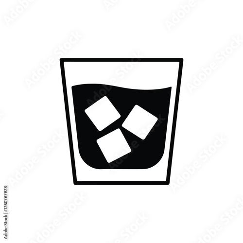 Vector whiskey with ice cubes isolated on white background