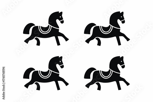 set of Horse galloping  icon silhouette illustration isolated on white background