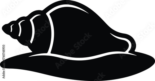 Vector Seashell conch on sand black and white silhouette illustration
