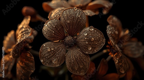 Macro of Dew on Flowers with Awesome Light, Beautiful Texture and Pattern, Amazing Background, using generative ai