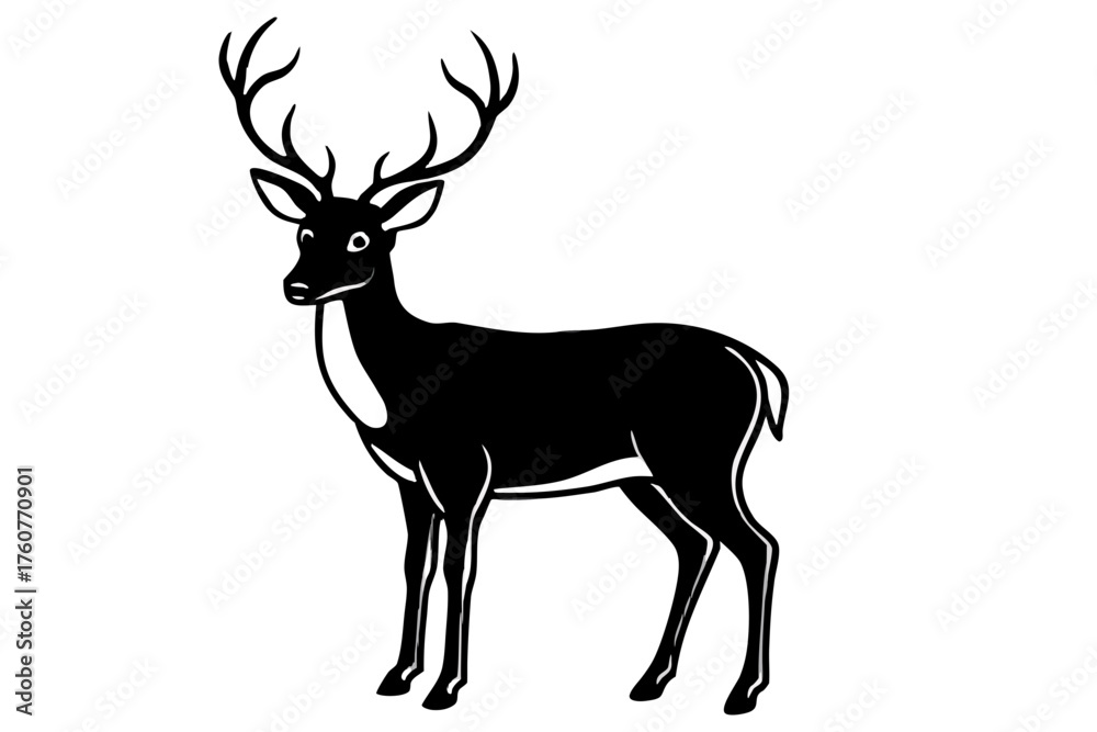 Fototapeta premium Deer with big antlers silhouette vector isolated on white background