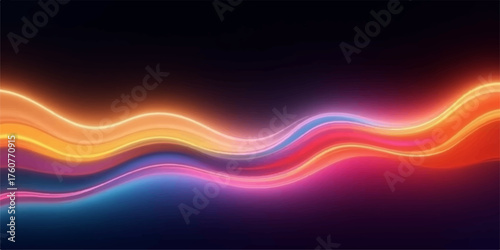 Vibrant neon light waves flowing across a dark background with glowing energy