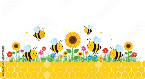 A delightful meadow filled with buzzing bees and vibrant sunflowers.