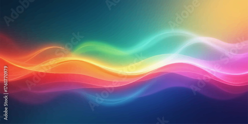 Vibrant rainbow waves of light flowing across a dark abstract background