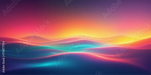 Vibrant abstract landscape with flowing waves of light in fiery sunset colors
