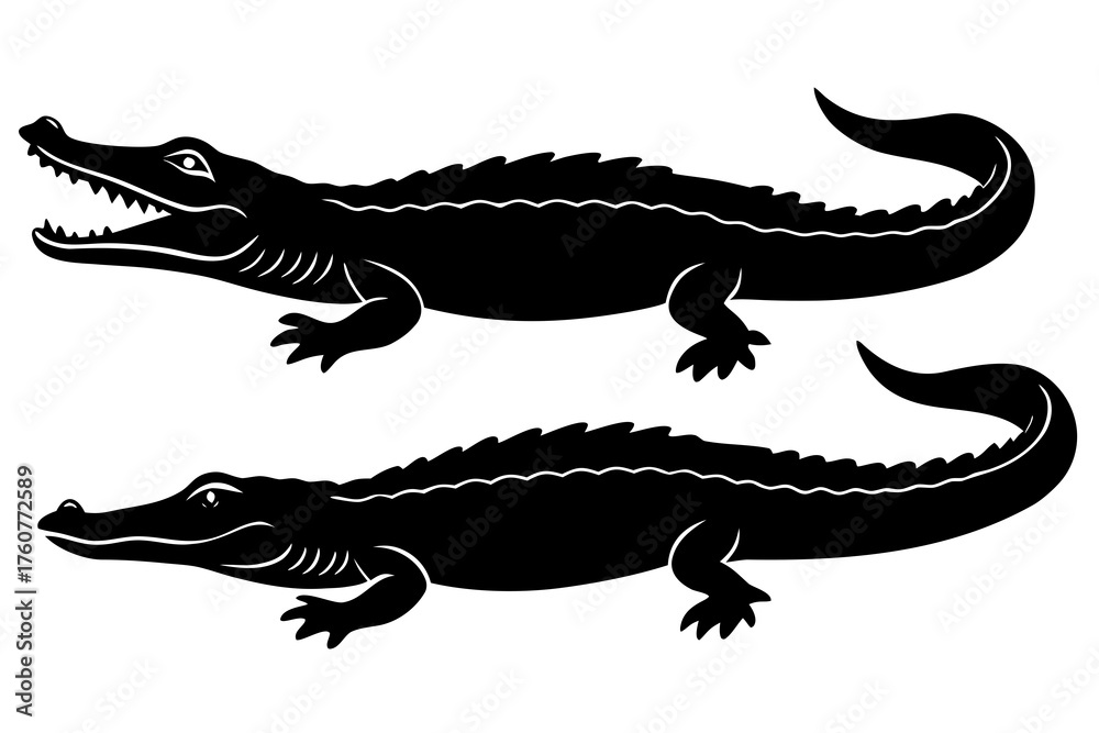 Fototapeta premium Crocodile swimming silhouette illustration isolated on white background