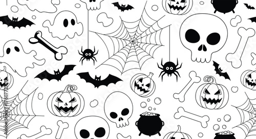 A festive and spooky pattern featuring classic Halloween icons and symbols for a playful and frightful celebration.