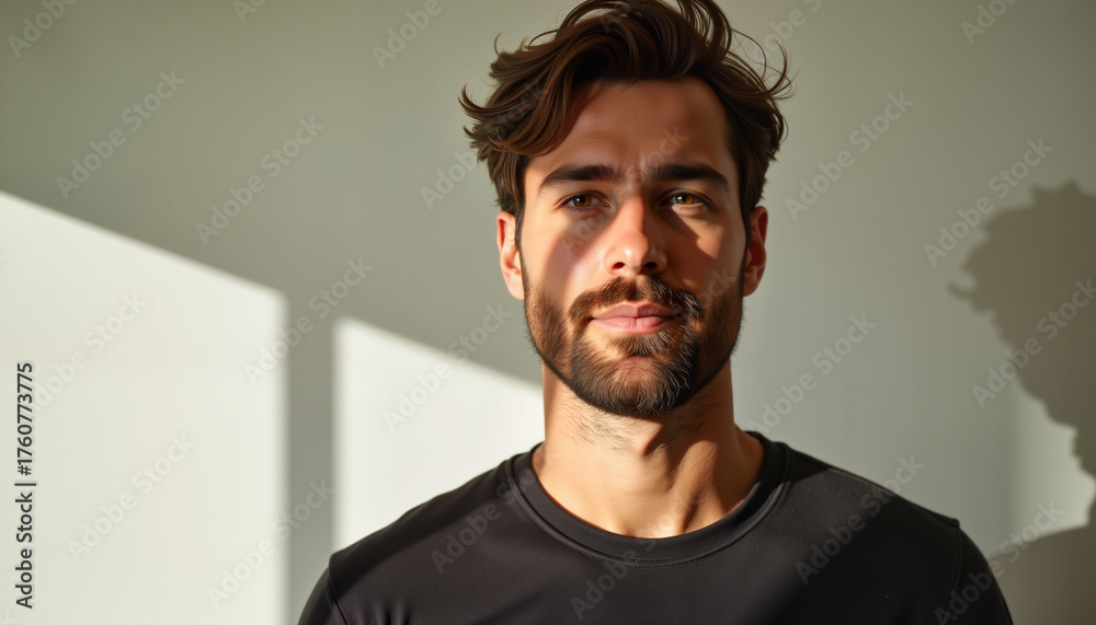 Obraz premium Young man with beard posing indoors in natural light