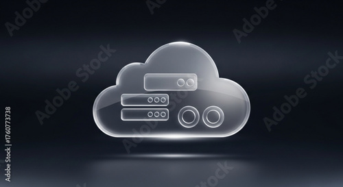 Glass cloud server icon on dark background cloud computing, data storage, and networking concept modern design element for technology and business presentations