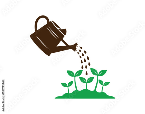 Sprouts being watered from a watering can set apart on white


