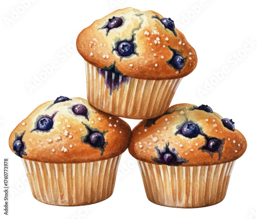 blueberry muffin isolated on white