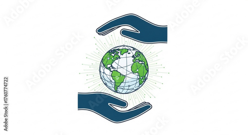 Illustration of hands holding the earth concept of environmental protection, care for the planet, and sustainable development