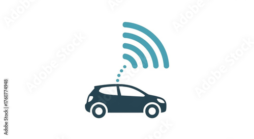 Connected car icon, depicting a vehicle with wireless signal, symbolizing automotive technology, smart transportation, and internet of things