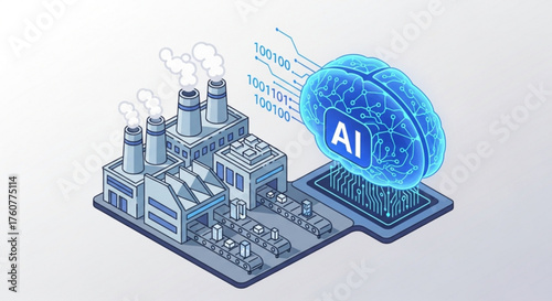 Artificial intelligence is integrated into a factory setting, showcasing the automation and technological advancements in modern industrial production