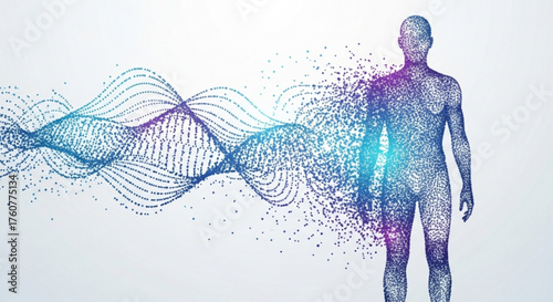 An abstract representation of a human figure disintegrating into particles, symbolizing the fragility of life and the ephemeral nature of existence