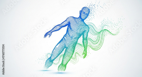 An abstract representation of a human figure composed of dots, symbolizing the digital age and the interconnectedness of humanity