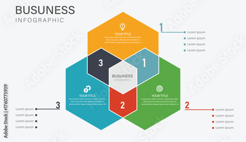 Modern Hexagon Business Infographic Template with Numbered Steps and Icons