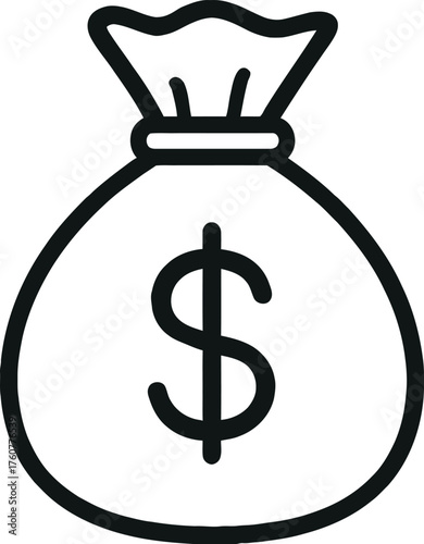 Money bag icon black and white illustration of wealth and finance