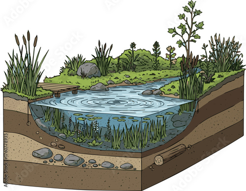 Isolated a kinds of deferent wetland landscape design section vector art with white background.