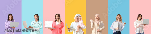 Set of young women with lap...
