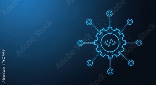 Wallpaper Mural Glowing blue API icon representing software development Torontodigital.ca