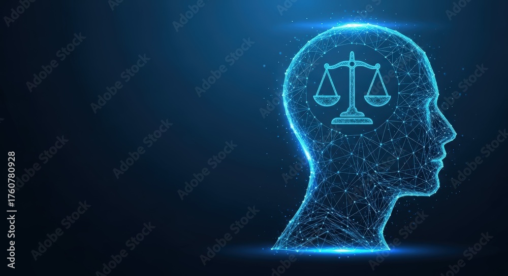 Fototapeta premium Glowing Digital Head Representing AI Justice and Ethics