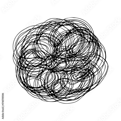 モヤモヤの線画アイコン。複数の線が重なったモノクロの落書きベクターイラスト