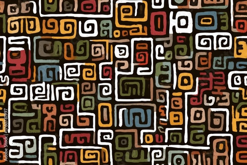 Seamless Pattern of Ethnic Tribal Symbols – Bold Lines and Warm Palette