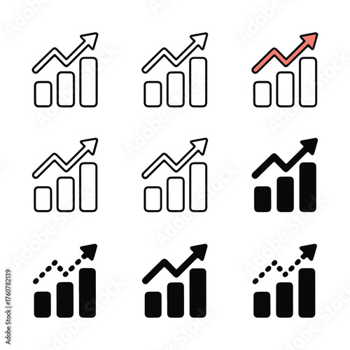 Vector art of various bar chart icons depicting business growth