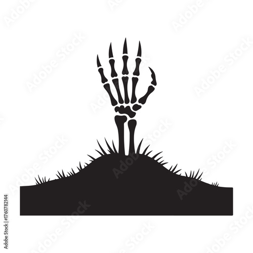 Vector art of skeleton hand emerging from the ground