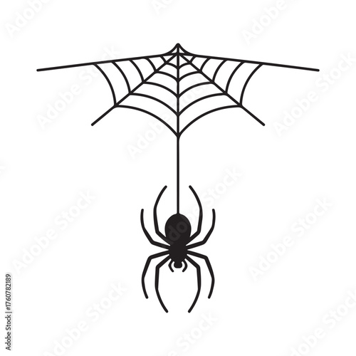 Vector art of spider web with hanging spider