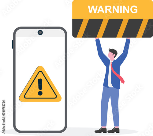 Businessman warning sign illustration of caution against improper business ideas

