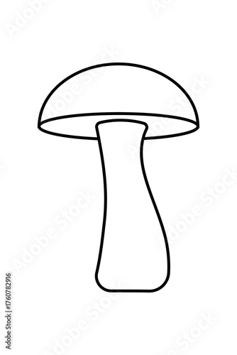 Simple mushroom illustration outline. Black and white flat design fungus for autumn, nature, forest, woodland, cooking, foraging, children, and botanical designs. High-res PNG