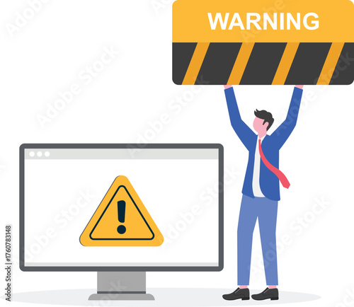 Businessman warning sign illustration of caution against improper business ideas

