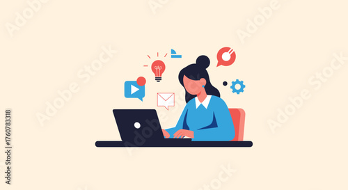 Woman working digitally handling ideas email and social media content