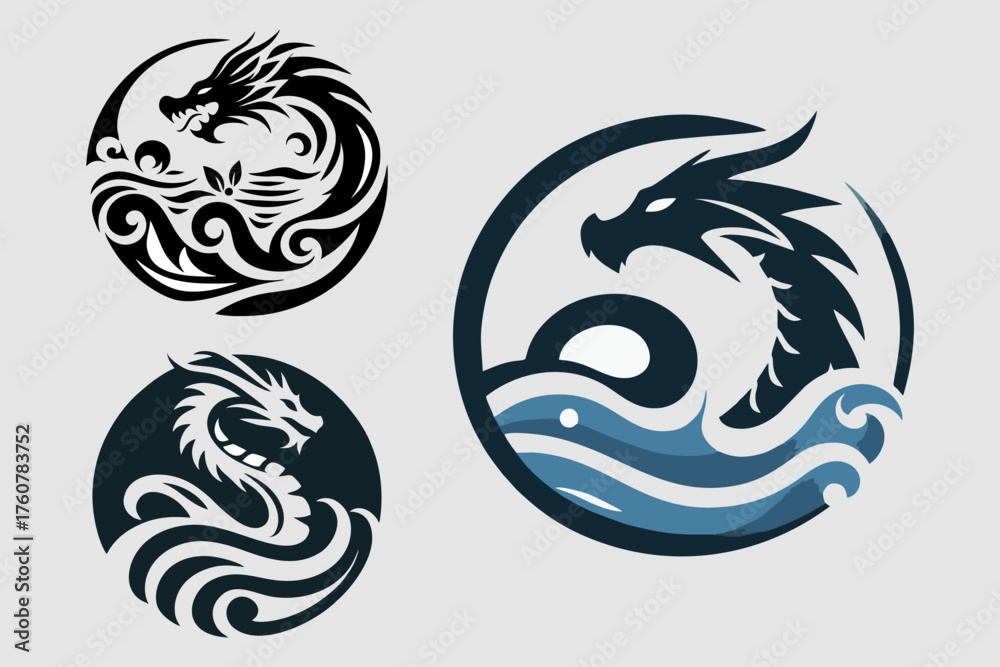 Obraz premium This is a vector image of the water dragon logo suitable for use in gaming company logo designs, covers, drinking water, refills, mineral water, counters, game centers, applications, t-shirts, banners