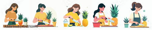 vector of woman slicing pineapple