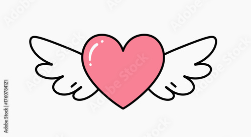 Cute Pink Heart with Wings Cartoon Illustration - Love & Valentine's Day Clipart