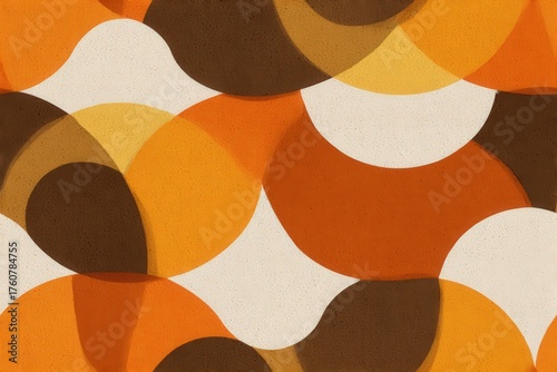 Seamless Pattern of Retro 70s Curves and Circles – Orange and Brown Palette