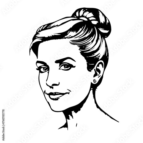 Human Face – middle‑aged, woman, top knot, stud earrings #81