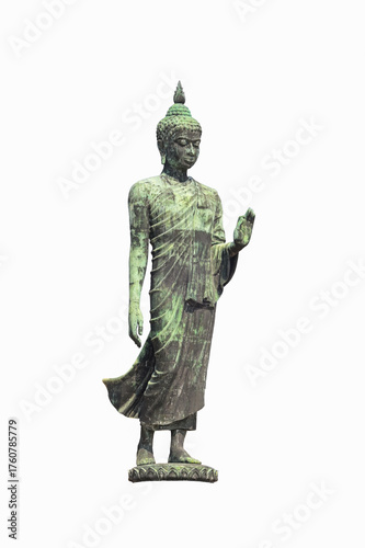 old cement statue of buddha  on white background,isolated