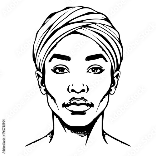Human Face – adult, genderfluid person, undercut, turban #135