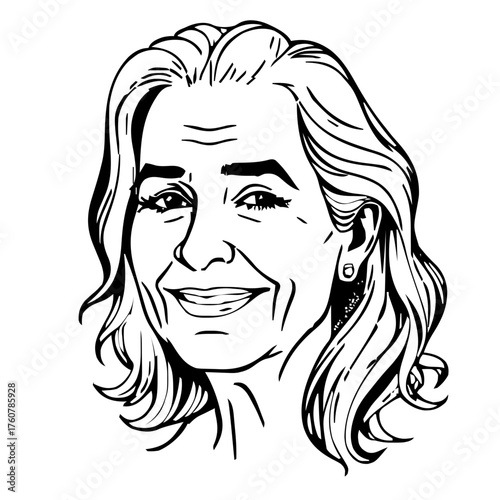 Human Face – senior, genderqueer person, long wavy hair, stud earrings #150