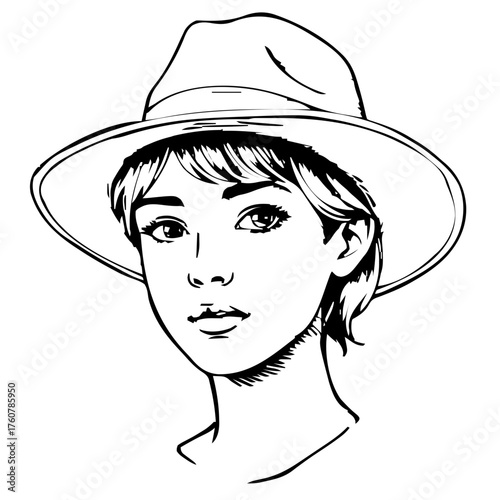 Human Face – young adult, genderfluid person, short crop, wide‑brim hat #141
