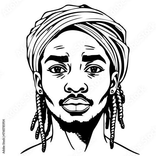 Human Face – young adult, genderfluid person, box braids, turban #148