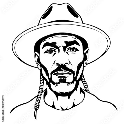 Human Face – middle‑aged, non‑binary person, box braids, wide‑brim hat, nose ring #152