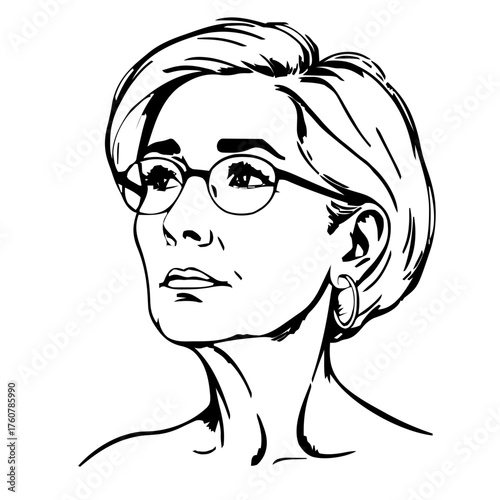 Human Face – senior, non‑binary person, bob haircut, hoop earrings #151