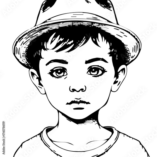 Human Face – child, genderfluid person, short crop, fedora, septum ring #207