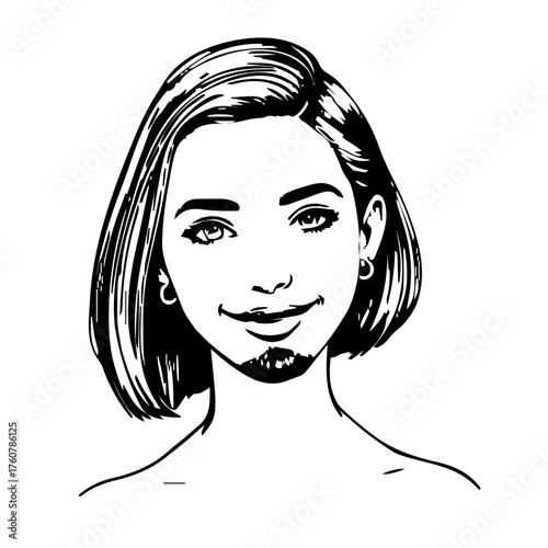 Human Face – young adult, genderqueer person, bob haircut, earrings #213